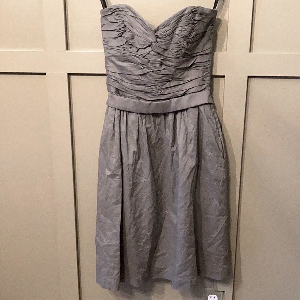 𝅺DESSY Collection Style 2823 Strapless Cocktail Length Dress in Charcoal Gray